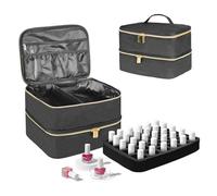 BOHEMIABY Rangement Vernis A Ongle, Couche Double Trousse Maquillage Accessoires Ongles, Malette Onglerie Organisateur 30 Bouteille(15ml) & Lampe à Ongles, Materiel Onglerie Professionnel-Noir