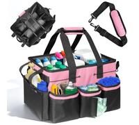 BOHEMIABY Sac de Rangement pour Produits d'Entretien, Grand Caddy de Ménage avec Poignées et Bandeau, Séparateur Amovible, Sac Transport pour Femmes de Ménage, Voiture & Maison, Rose