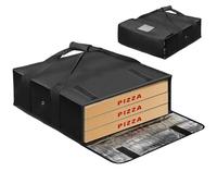 BOHEMIABY Sacs à pizza pour grand sac à pizza, 50,8 x 50,8 cm, sac isotherme réutilisable avec fenêtre d'étiquette, étanche avec double poignée, noir
