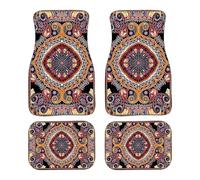 Bohemian Car Mats - Polyester Fiber Rubber Dot PP 68x44cm 33x44cm | 4PCS Non Slip Heavy Duty Full Set Car Floor Rugs, Boho Retro Auto Accessories | for SUV Truck Cars Interior Protection Use