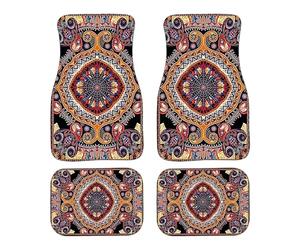 Bohemian Car Mats - Polyester Fiber Rubber Dot PP 68x44cm 33x44cm | 4PCS Non Slip Heavy Duty Full Set Car Floor Rugs, Boho Retro Auto Accessories | for SUV Truck Cars Interior Protection Use