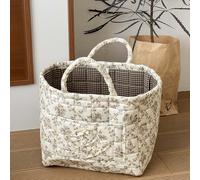 Bohemian Chic Style Quilted Floral Storage Basket, Bohemian Chic Quilted Fabric Storage Basket with Handles & Pocket, Large Capacity Collapsible Fabric Organizer for Home, Picnic, Travel (Vines,A)