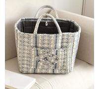 Bohemian Chic Style Quilted Floral Storage Basket, Bohemian Chic Quilted Fabric Storage Basket with Handles & Pocket, Large Capacity Collapsible Fabric Organizer for Home, Picnic, Travel (Vines,D)