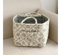 Bohemian Chic Style Quilted Floral Storage Basket, Bohemian Chic Quilted Fabric Storage Basket with Handles & Pocket, Large Capacity Collapsible Fabric Organizer for Home, Picnic, Travel (Vines,C)