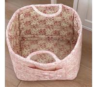 Bohemian Chic Style Quilted Floral Storage Basket, Bohemian Chic Quilted Fabric Storage Basket with Handles & Pocket, Large Capacity Collapsible Fabric Organizer for Home, Picnic, Travel (Flowers,B)