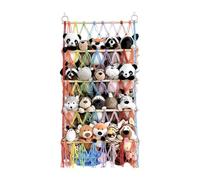 Bohemian en peluche jouet hamac - Organisateur de corde en coton de 4 couches, construction de bois et d'anneau de fer, Net de rangement mural de macrame | Conception réglable en hauteur avec crochets