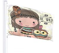 Bohemian Flag 3x5 FT Cute Ethnic Tribal Girl Owls Feather Polka Dot Arrows Be Wild Quote Outdoor Flags Large Welcome Yard Banners Home Garden Yard Lawn Decor