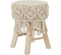 BOHEMIAN - Tabouret Assise Décorative Style Macramé Pieds en Pin Naturel - Altobuy Beige