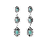 Bohemian Vintage Turquoise Drop Earrings for Women - Ethnic Retro Tassel Long Dangle Earrings, Antique Silver Statement Jewelry