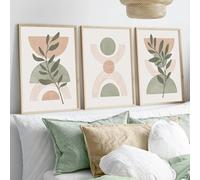 Bohemian Wall Art Geometric Plant Canvas Printing Minimalist Sage Green Poster for Living Room Modern Home Decor(30x45cm/3Pcs Frameless)