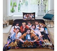 BOHHO Parure De Lit avec Housse De Couette 3D Stray Kids Ensembles De Literie avec Housse De Couette Enfants errants Ensemble De Microfibre Garçons Et Filles Single(135x200cm)