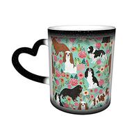 BOHHO Tasse Cavalier King Charles Spaniel tasse à café florale personnalisée magique noir changement de couleur tasse de voyage tasse en céramique sensible à la chaleur