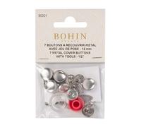 Bohin Boutons Couvrir, Mixed, Argent, 12 mm, Set de 7 Pièces