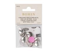 Bohin Boutons Couvrir, Mixed, Argent, 15 mm, Set de 6 Pièces