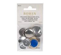 Bohin Boutons Couvrir, Mixed, Argent, 22 mm, Set de 4 Pièces