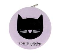 BOHIN France Mètre Ruban Automatique sur le Cat Themed - Indications en Centimètres et Pouces, Ruban Double Face pour Projets de Couture et de Mesure, Boîtier en Plastique, Noir, 150cm - 1 Pièce