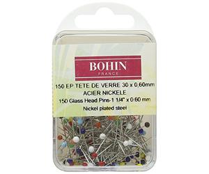 Bohin tissus 1.4 MP200 Assortiment épingles à tête en verre, métal, multicolore