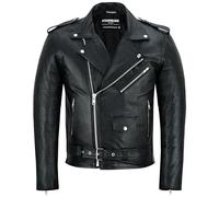 Bohmberg CAIMAN Veste en cuir de vachette classique réinterprétée dans un look croc accrocheur en cuir véritable noir motard moto chopper, Noir , XL