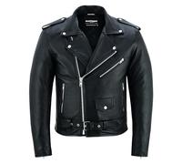 Bohmberg Veste de moto en cuir pour homme noire - Blouson classique pour motard sur la route - Style Brando rétro Café Racer
