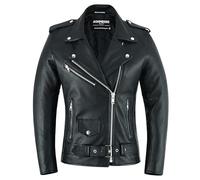 Bohmberg Veste en cuir pour femmes, cuir véritable, style rétro,noir, veste de motard pour femme Brandostyle, S