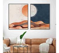 Boho Abstrait Soleil Lune Art Prints Désert Paysage Toile Peinture Vintage Affiches Mid Century Moderne Mur Art Photos Home Decor 50x70cmx2 Sans Cadre