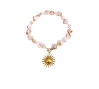Boho Baroque perle Collier ras de cou avec pendentif soleil en or, bascule fermoir coquille irrégulière perlée chaîne, plage d'été en couches déclaration bijoux, Vintage or Sunburst pendentif collier