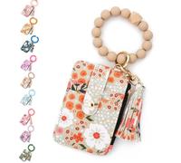 Boho Beaded Wallet with Flower Pattern, Women's Boho Style Beaded Tassel Keychain Wallet, Wristlet Wallets Card Holder Purse (Khaki)