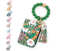 Boho Beaded Wallet with Flower Pattern, Women's Boho Style Beaded Tassel Keychain Wallet, Wristlet Wallets Card Holder Purse (Green)