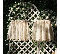Boho Beige Rideaux à disques Lot de 2 Vintage Bistro semi-transparent Cuisines Rideaux courts, (L*H) : 100*40cm