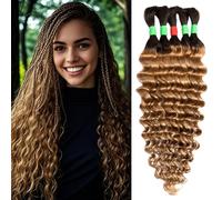 Boho Braids Human Hair Extensions for Braiding Human Braiding Hair for Boho Braids Deep Wave Bundles No Weft 18 inch Curly 5 Bundles Total 100g #T1B/27 Color