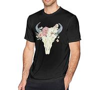 Boho Bull Skull Men's Cotton Round Neck T-Shirt Fashion S Black XXL