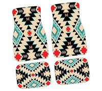 Boho Car Mats Set - Polyester Fiber Rubber Dot PP 68x44cm 33x44cm | 4PCS Front Rear Non Slip Heavy Duty Car Floor Mats, Retro Cars Accessories Rug | for SUV Truck Auto Interior Use