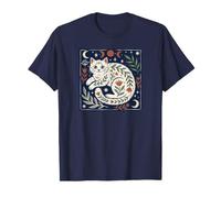Boho Cat Céleste Lune Botanique Art Populaire Nature T-Shirt