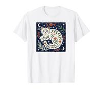 Boho Cat Céleste Lune Botanique Art Populaire Nature T-Shirt Graphique avec Valeur, Homme, Blanc, L