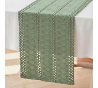 Boho Chemin de Table Vert Sauge Macrame 30 x 100 Centre de Table Decoration en Coton Lin Tissu Boheme Mariage Ferme Moderne Lavable Nappe Décor pour Champetre Cuisine Vacances Anniversaire