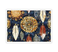 Boho Chic Art mural Imprimé sur toile Affiche tribale ethnique Plumes et attrape-rêves Décoration murale pour yoga Mindfulness Décoration intérieure Sans cadre 70x90cm