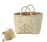 Boho-Chic Quilted Floral Storage Basket, Car Storage Basket Quilted, Large Capacity Collapsible Organizer with Reinforced Handles & Side Pockets for Home, Travel, Picnic, Shopping, Laundry (#C)