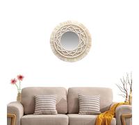 Boho Circle Mirror - Fringe Round Bohemian Wall Mirror, Rustic Boho Circle Decorative Mirrors, Decorative Home Ornament For Apartment Bedroom Living Room, Stylish Wall Decor Accent For Modern Interior