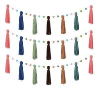 Boho Classroom Garland - 3pcs Decorative Tassel Banner String for Party Supplies, Christmas Photography, School Bulletin, Nursery, Ceiling, Library with Handmade Cotton Craft Design, Multi-Use Hanging