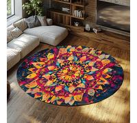 Boho Coloré Tapis pour Dortoir Bureau Doux Antidérapant Cercle Tapis De Sol Lavable À Pou Hippie Tapis Floraux pour Chambre D’Enfants Orange Marine 100cm