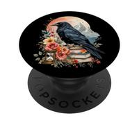 Boho Corbeau et Roses Gothique Automne Floral Corbeau Montagne scène PopSockets PopGrip Adhésif