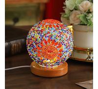 Boho couleur rouge lampe de mosaïque vintage rétro teinté turc marocain bohème Tiffany côté lit coloré verre fait à la main avec base en bois USB charge décor lumière pour chambre