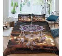 Boho decor Parure de Lit Microfibre Hypoallergique 3 pièces Imprimé en 3D Confortable Vintage dreamcatcher style Housse de Couette avec 2 Taies d'oreiller Super Douce for Enfant Double（200x200cm）