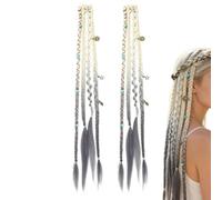 Boho Dreadlocks Extensions - Clip In Braids | Beads Pendants 20" | Synthetic Hairpieces, Festival Cosplay Ponytail, Secure Metal Clasp, Double Pairs, for Everyday Wear & Parties