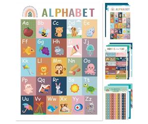 Boho Educational Posters - School Educational Charts | Preschool Learning Posters | 16-Piece Set, Bohemian Style, Interactive Classroom Charts for Preschoolers Teachers Home School Travel, 42x28cm
