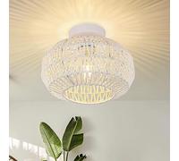 Boho Fixtures Ceiling Rattan Hand Woven Chandelier Light Fixture with Dimmable LEDFlush Mount for Room