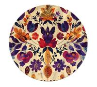 Boho Floral Ronds Tapis - Nationalité Violet Jaune Tapis pour Chambre D’Enfant Salle De Jeux Salle D’étude Studio Cuisine Chambre Salon Bar 60cm