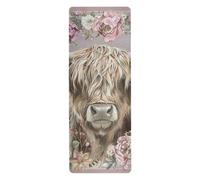 Boho Floral Scotland Cow Peach Tapis de yoga en vrac pour entraînements au sol imprimé, antidérapant, tapis de yoga antidérapant avec sac tapete para ejercicio 180,3 x 66 cm