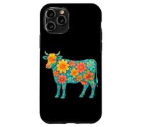 Boho Floral Vache décorative Animal Art Illustration Fleurs Coque pour iPhone 11 Pro