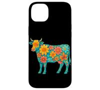 Boho Floral Vache décorative Animal Art Illustration Fleurs Coque pour iPhone 14 Plus